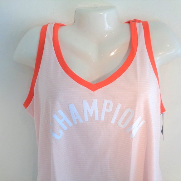 Champion Heritage Stripe Graphic Logo Tank Top V-Neck Pink Size XL NEW - Picture 5 of 5
